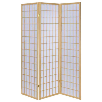 Benzara BM233240 3 Panel Foldable Wooden Frame Room Divider, Brown