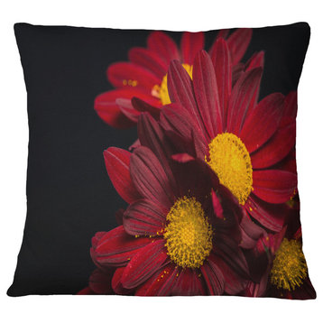 Red Velvet Chrysanthemum Flowers Floral Throw Pillow, 16"x16"