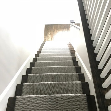 Grey Herringbone on Dark Stairs - Hollywood Style