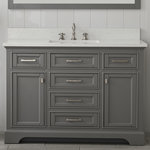 Design Element - Milano Single Vanity, Gray, 48" - Combining classic charms with modern features, the elegant Milano vanity collection by Design Element will instantly transform your bathroom into a work of art. All Milano vanity cabinets are constructed from solid birch hardwood and paired with a 1 inch thick white quartz countertop and backsplash. Soft closing doors and drawers provide smooth and quiet operations, while brushed finished metal hardware provides the perfect finishing touch. Other fine details include white porcelain sinks with overflow, dovetail joint drawer construction, predrilled holes to accommodate 8-inch widespread faucets, and multi-layer paint finish on the cabinets provide beauty and durability for years to come.