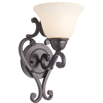 Manor 1-Light Wall Sconce, Oil Rubbed Bronze, Frosted Ivory Glass