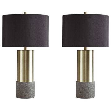 Benzara BM230945 Faux Concrete and Metal Base Table Lamp, Set of 2, Brass & Gray