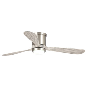 52 in Flush Mounted Dimmable Ceiling fan, 3 Blades, Sand Nickel