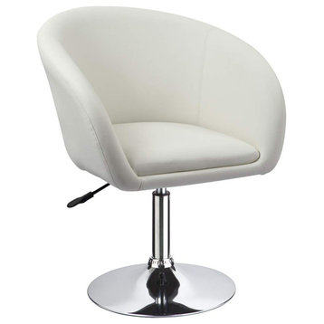 Minimalist Swivel Barrel Chair, White-Pu