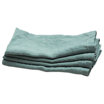 Stone Washed Spa Green Linen Napkins, Set of 4, 21"x21"