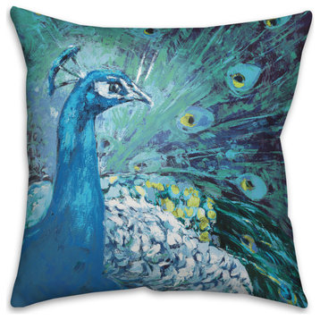 Colorful Painted Peacock 16x16 Spun Poly Pillow