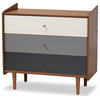 Gambrel Mid-Century Modern Walnut Brown and Gray Gradient Wood 3-Drawer Chest