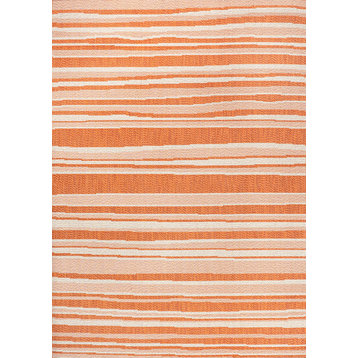 Castara Wavy Stripe Modern Indoor/Outdoor Area Rug, Orange/Cream, 4x6