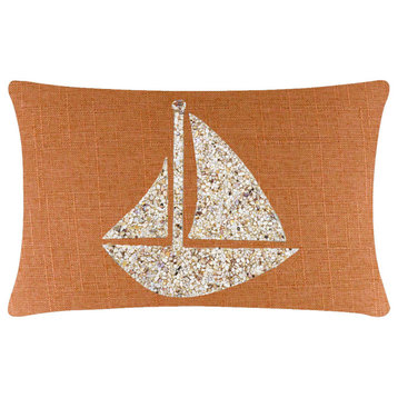 Sparkles Home Shell Sailboat Pillow, Orange, 14x20"