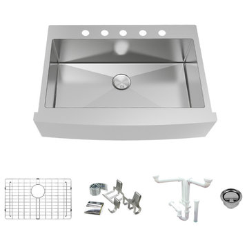 Transolid Diamond 35.8"x25" Single Bowl Farmhouse Sink Kit in Stainless Steel