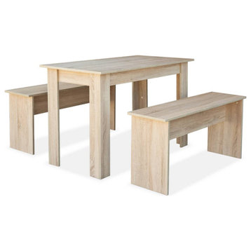 vidaXL Dining Set Table and Stool Dining Bench 3 Piece Engineered Wood White