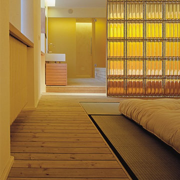 Bedroom Partition wall with Textured Pattern Glass Blocks