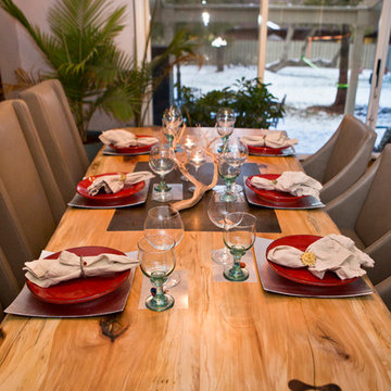 Edge Wood Slab Table W/ Faceted Metal Base