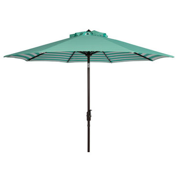 Safavieh Athens Inside Out Striped 9' Crank Umbrella, Green/White