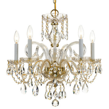 Crystorama 1005-PB-CL-MWP 5 Light Chandelier in Polished Brass