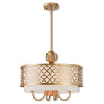 Livex Lighting - Livex Lighting Arabesque Light Pendant Chandelier, Soft Gold - Our Arabesque four light pendant with down light will add refined style and a hint of mystery to your decor. The off-white fabric hardback shade creates a warm illumination, while the light brings to life the intricate soft gold cutout pattern.