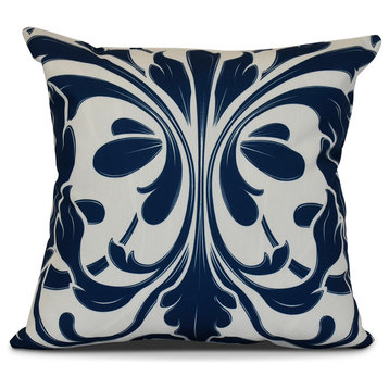 16x16", British Colonial, Geometric Print Outdoor Pillow, Blue