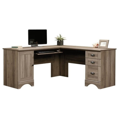 Sauder Harbor View Engineered Wood L-Shaped Computer Desk in Salt Oak