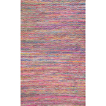 Candy Striped Chevron Area Rug, Magenta, 2'x3'