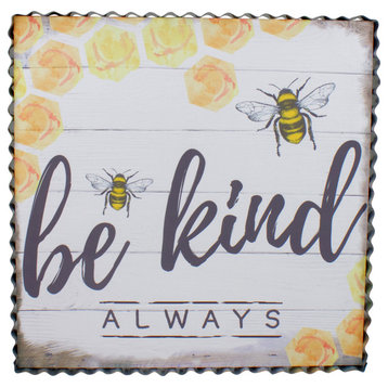Metal Framed "Be Kind Always" Bumble Bee Decorative Canvas Wall Art 12"