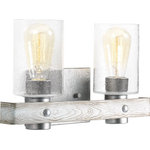 Progress Lighting - Gulliver 2-Light Bath - Dual toned frame color combinations of Galvanized with antique white accents. A hand painted wood grained texture complements Rustic and Modern Farmhouse home decor, as well as Urban Industrial and Coastal interior settings. Uses (2) 60-watt medium bulbs (not included).