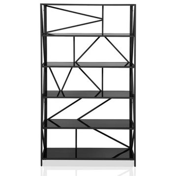Furniture of America Qualt Industrial Metal 5-Shelf Bookcase in Black