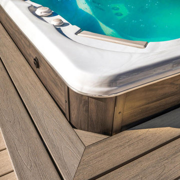 AZEK Reserve Collection Driftwood Decking & Express Universal Rail Bronze