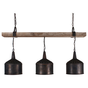3 Funnel Chandelier with Barnwood Beam and Iron Brackets