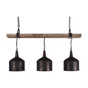 3 Funnel Chandelier with Barnwood Beam and Iron Brackets