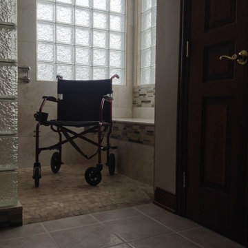 No curb roll in shower with glass blocks windows and a wall in Columbus Ohio
