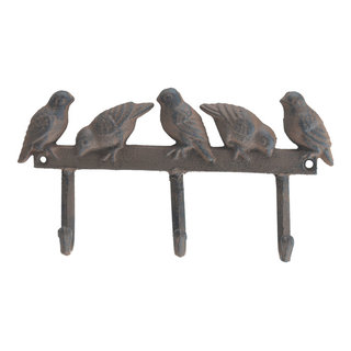 Antique Cast Iron Wall Hooks Two Brown Birds Coat Hat Towel Hangings  Vintage B1
