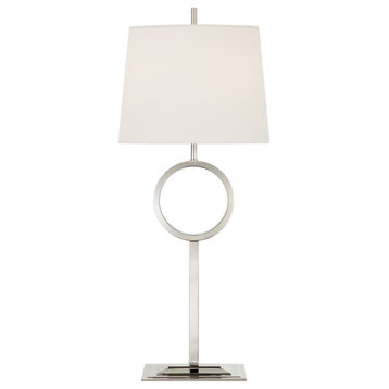 Simone Medium Buffet Lamp in Polished Nickel with Linen Shade