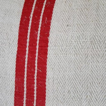 Vintage Red Stripe European Grainsack Pillows Pair
