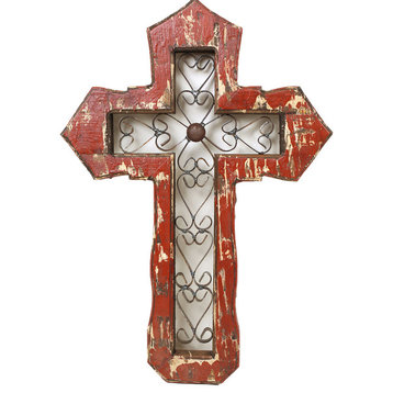 San Antonio Wall Cross-Handmade-Solid Wood-Hand Painted, Red