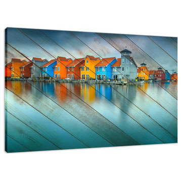Faux Wood Blue Morning at Waters Edge Groningen Canvas Prints, 24" X 36"