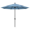 11' Matted Black Collar Tilt Lift Fiberglass Rib Aluminum Umbrella, Sunbrella, Air Blue