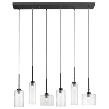 Contemporary Pendant With Clear Glass, Matte Black