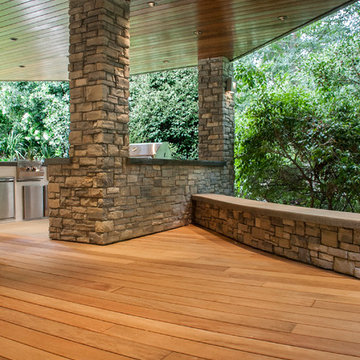 Wood Deck and Ceiling with Stone Columns