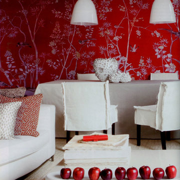 Handprinted Chinoiserie wallpaper in interior design