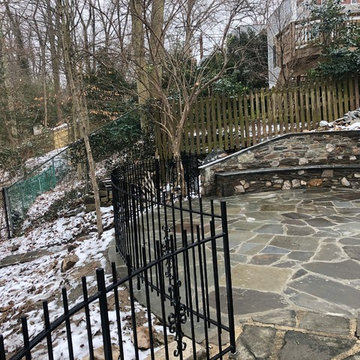 Two Level Flagstone Patio with Field Stone Walls in Chevy Chase, DC