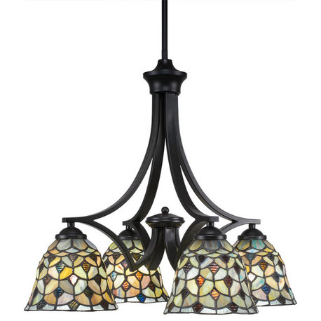 Zilo 4 Light Chandelier, Matte Black Finish With 7" Crescent Tiffany Glass