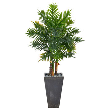 63" Areca Artificial Palm Tree, Cement Planter, Real Touch