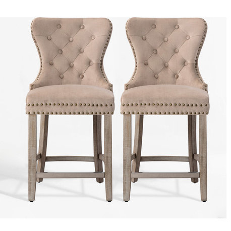 WestinTrends 2PC 24" Wingback Tufted Velvet Counter Stool Set, Antique Gray, Velvet Taupe