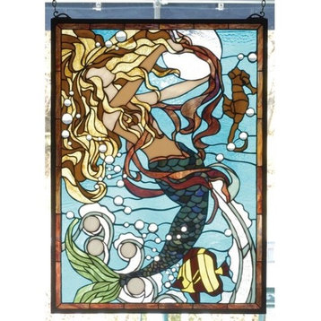 Meyda lighting 78086 19"W X 26"H Mermaid of the Sea Stained Glass Window
