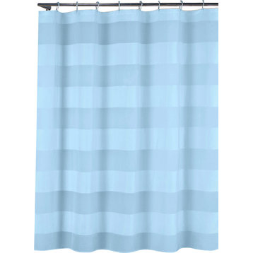 Capricia Aqua Blue Fabric Shower Curtain, Wide Stripe Design