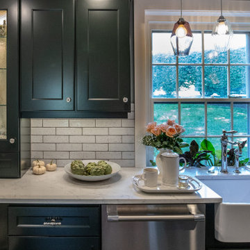 Traditional Cottage Kitchen Remodel | Dark Painted Cabinets, Farmhouse Sink & Wh