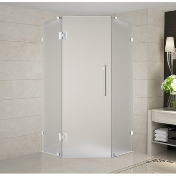 Neoscape 40"x40"x72" Frameless Neo-Angle Shower Enclosure, Frosted, Stainless