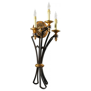 San Giorgo Wall Sconce, 3-Light, Oiled Bronze, Wrought Iron,  Resin, 12"W