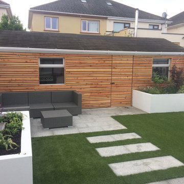 Artificial lawn and raised beds