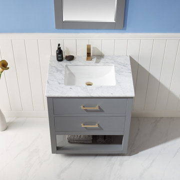 Remi 30" Single Bathroom Vanity Set in Gray and Carrara White Marble Countertop